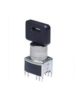 NKK Switches-SK25BG13 Schlüsselschalter Switch Key Lock ON None (ON) DPDT 90° Flat Key 0.1A 28VAC 28VDC 0.4VA PC Pins 30000Cycles Bracket Mount/Through Hole