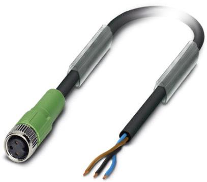 PHOENIX CONTACT-1504822 null Sensor/actuator cable, 3-position, PUR halogen-free, black-gray RAL 7021, free cable end, on Socket straightM8, cable length 2 m