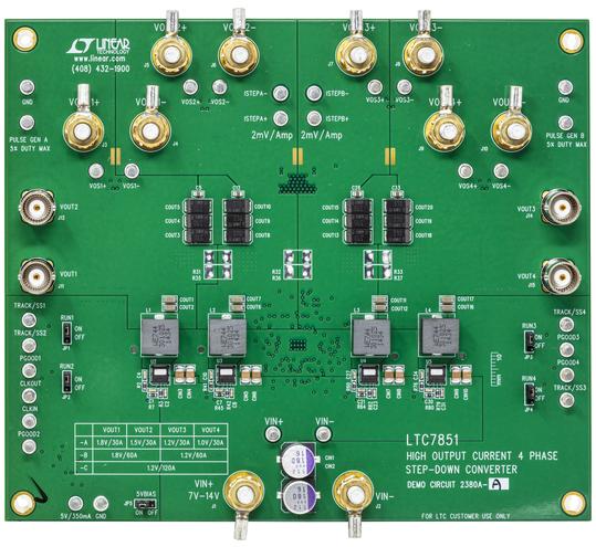 Analog Devices-DC2380A-A Energiemanagement, Entwicklungsplatinen und -kits LTC7851EUHH Demo Board, 4-Phase Voltage Mode Buck Controller, 7V ≤ VIN ≤ 14V; VOUT1 = 1.8V @ 30A, VOUT2 = 1.5V @ 30A, VOUT3 = 1.2V @ 30A, VOUT4 = 1V @ 30A