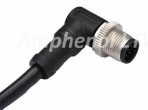 Amphenol-MSAP-05BMMM-SR8B01 Andere Kabelbaugruppen M Series, M12, A Code, Plastic, 4A, 05 pins, Male Connector, Male Contact, Right Angle, Screw Thread, Overmolded, Length 1000mm, IPX8