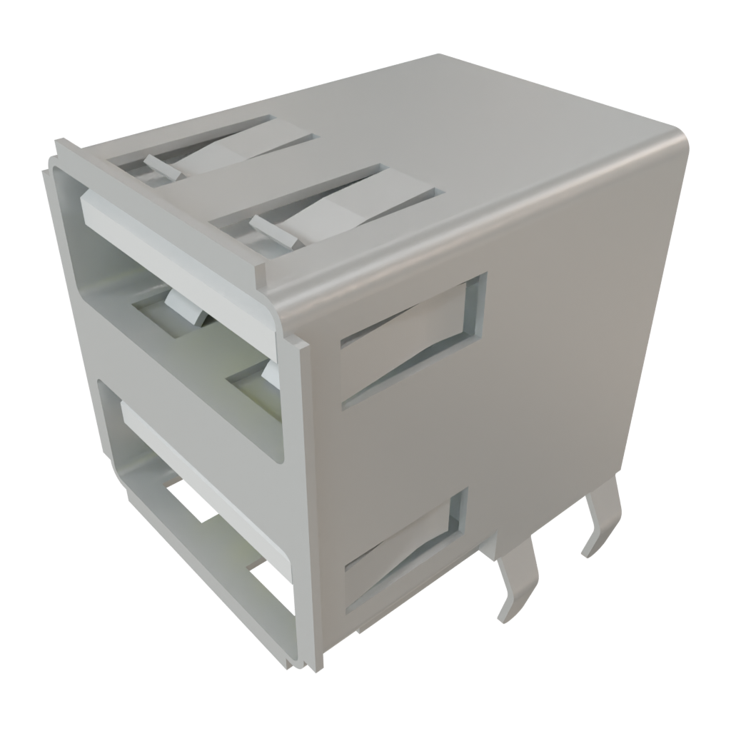 Samtec-USB-A-D-S-W-TH Connector USB Conn USB 2.0 Type A RCP 4/4 POS 2.5mm/2mm Solder RA Thru-Hole 8 Terminal 2 Port Tray