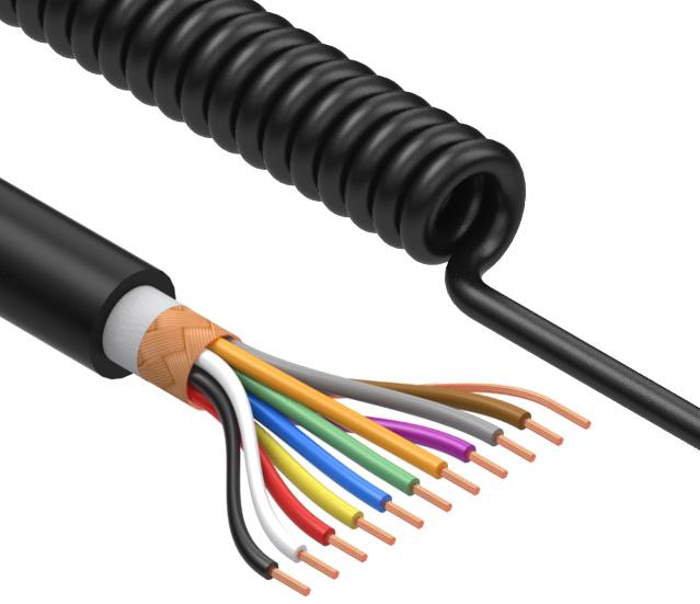 Tensility International-31-00145 Cable multiconductor Coiled Cable Braid Thermoplastic Elastomer 10Conductors 18AWG 9.7mm 300V Black Thermoplastic Polyurethane 2.23m
