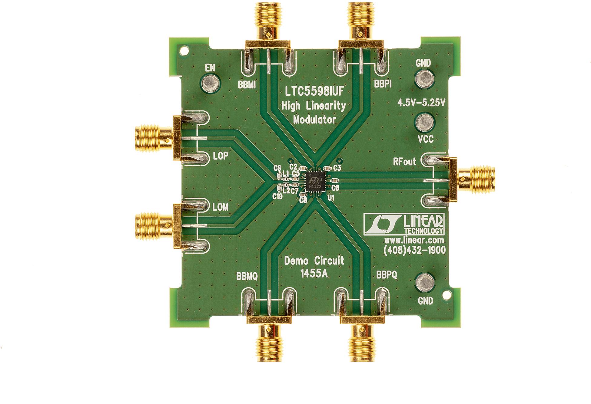 Analog Devices-DC1455A RF/Drahtlos-Entwicklungsplatinen und Kits LTC5598IUF, 5MHz to 1.6GHz I-Q Modulator