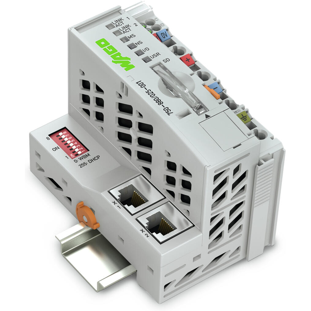 WAGO-750-880/025-001 Ethernet Controllers Controller ETHERNET, 3rd Generation, SD Card Slot, Tele control technology, Ext. Temperature, light gray