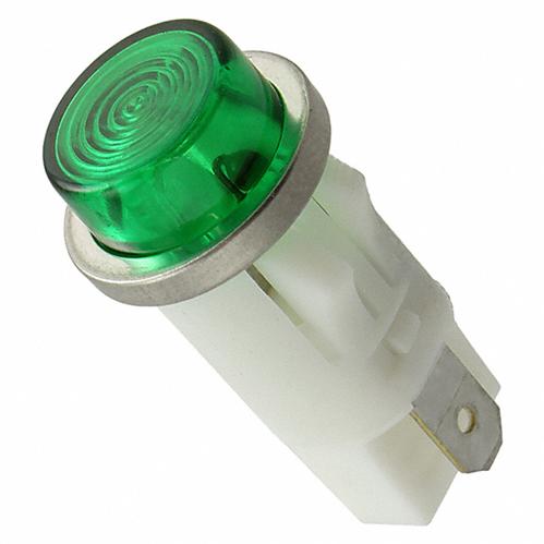 Visual Communications-1092QC5-28V Panel Mount Indicators Panel Mount Indicator Round 0.5" LED Green Hi-Hat 28V Tab