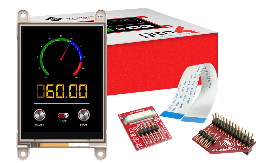 4D Systems-GEN4-ULCD-32D-PI TFT-Module 3.2" gen4 LCD pack for Raspberry Pi with gen4-uLCD-32D, 4D Serial Pi Adaptor + Cable