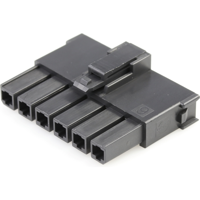 Molex-2004561216 Carcaza de cables discretos de conector Conn Housing RCP 6 POS 5.7mm Crimp ST Cable Mount Black Mega-Fit Bag