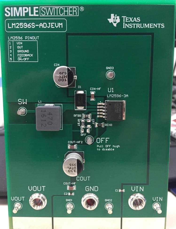 Texas Instruments-LM2596S-ADJEVM Power Management Development Boards and Kits LM2596 DC to DC Converter and Switching Regulator Chip 5V Output Evaluation Board