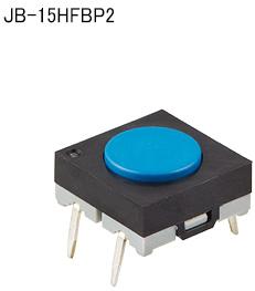 NKK Switches-JB-15HFBP2 Conmutador táctil Switch Tactile OFF (ON) SPST Round Button PC Pins 0.125A 24VDC 1000000Cycles 2.65N Thru-Hole