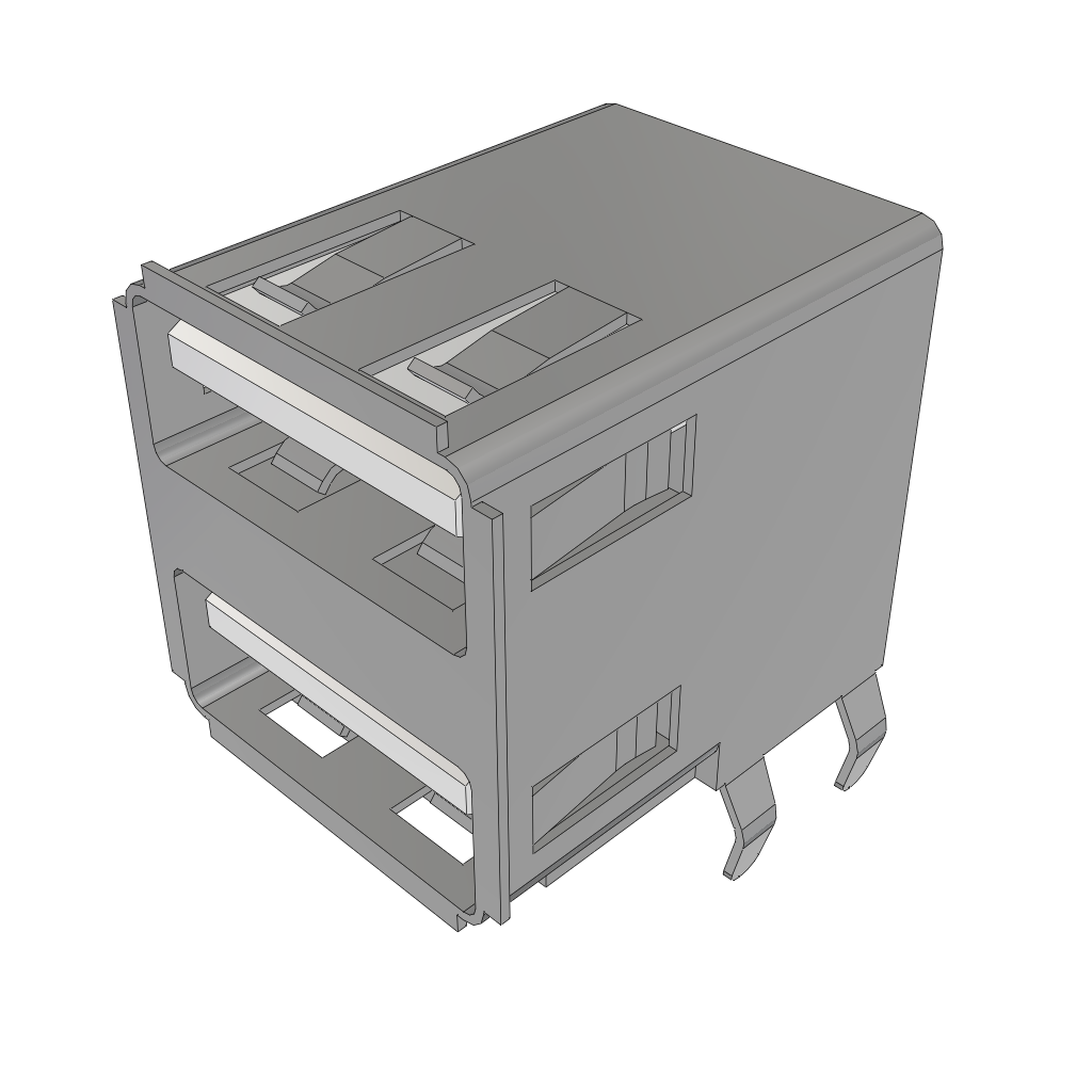 Samtec-USB-A-D-S-W-TH-R Connector USB Conn USB 2.0 Type A RCP 4/4 POS 2.5mm/2mm Solder RA Thru-Hole 8 Terminal 2 Port Tray