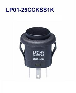 NKK Switches-LP01-25CCKSS1K Druckknopfschalter Switch Push Button ON (ON) DPDT Round Plunger 3A 250VAC 30VDC Momentary Panel Mount Quick Connect/Solder Lug