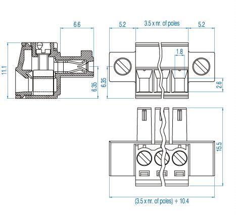 Altech Corporation-SH06-3,50-K Connector Terminal Blocks Conn Terminal Block F 6 POS 3.5mm Screw RA Cable Mount 8A