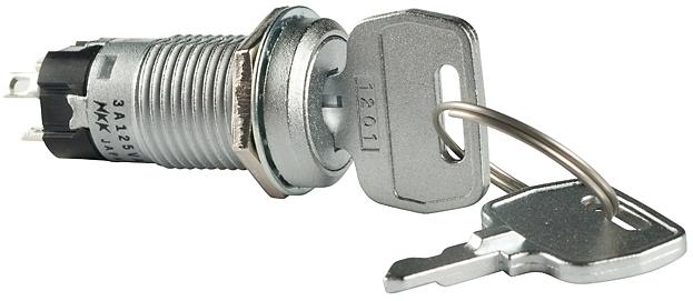 NKK Switches-SK12AAW01 Switch KeyLock Switch Key Lock ON None ON SPDT 90° Flat Key 3A 125VAC Solder Lug 30000Cycles Panel Mount