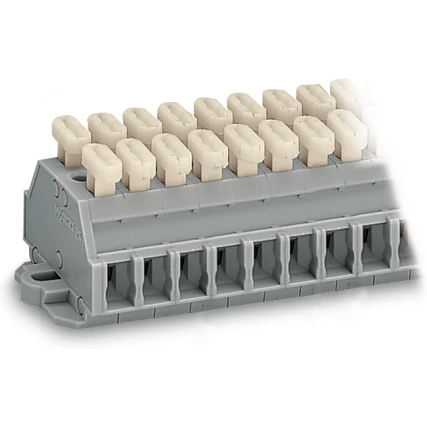 WAGO-261-428/341-000 连接器接线板 2-Conductor terminal strip, with fixing flange, for screw or similar mounting types, Fixing hole 3.2 mm Dia, with 209-123 mounting carrier for DIN 35 rail, with push-button