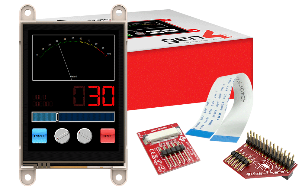 4D Systems-GEN4-ULCD-28PT-PI TFT-Module 2.8" gen4 LCD pack for Raspberry Pi with gen4-uLCD-28PT, 4D Serial Pi Adaptor + Cable