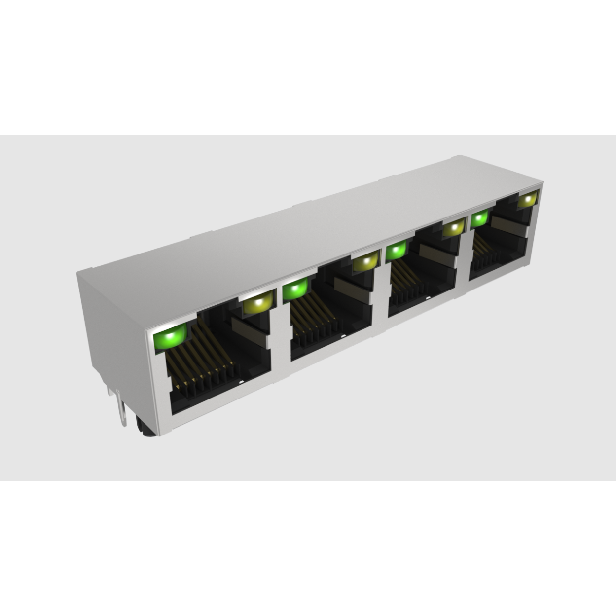 Amphenol Communications Solutions-RJHSE5F89A4 Steckverbinder, Telefon und Telekommunikation Conn RJ-45 RCP 32 POS 1.02mm Solder RA Thru-Hole 40 Terminal 4 Port Cat 3/Cat 5 Tray