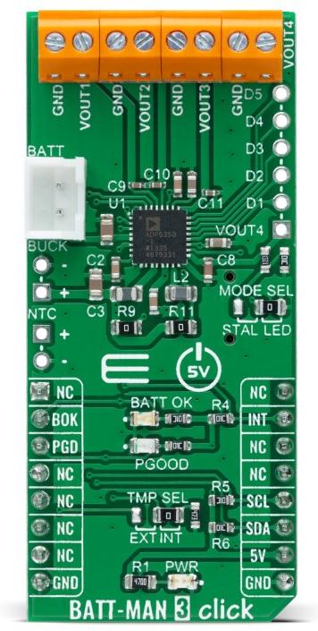 MikroElektronika-MIKROE-4909 Placas y kits de desarrollo de administración de potencia ADP5350 PMIC Solution Click Board