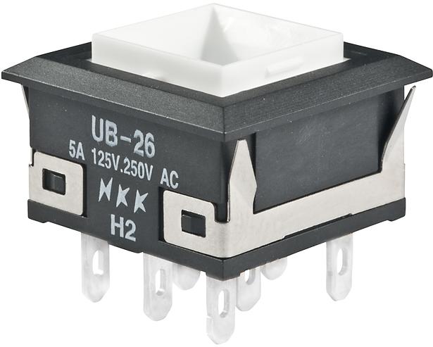 NKK Switches-UB26KKW016B Druckknopfschalter Switch Push Button ON ON DPDT Square Button 5A 250VAC 30VDC Alternate Panel Mount Solder Lug