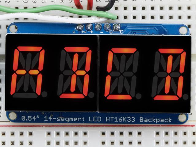 Adafruit Industries-1911 Kits et outils de développement Quad Alphanumeric Display - Red 0.54" Digits w/ I2C Backpack