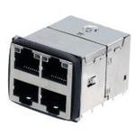 Bel Fuse-2250938-1 Steckverbinder, Telefon und Telekommunikation Conn RJ-45 RCP 32 POS 1.27mm Press Fit RA Thru-Hole 64 Terminal 4 Port